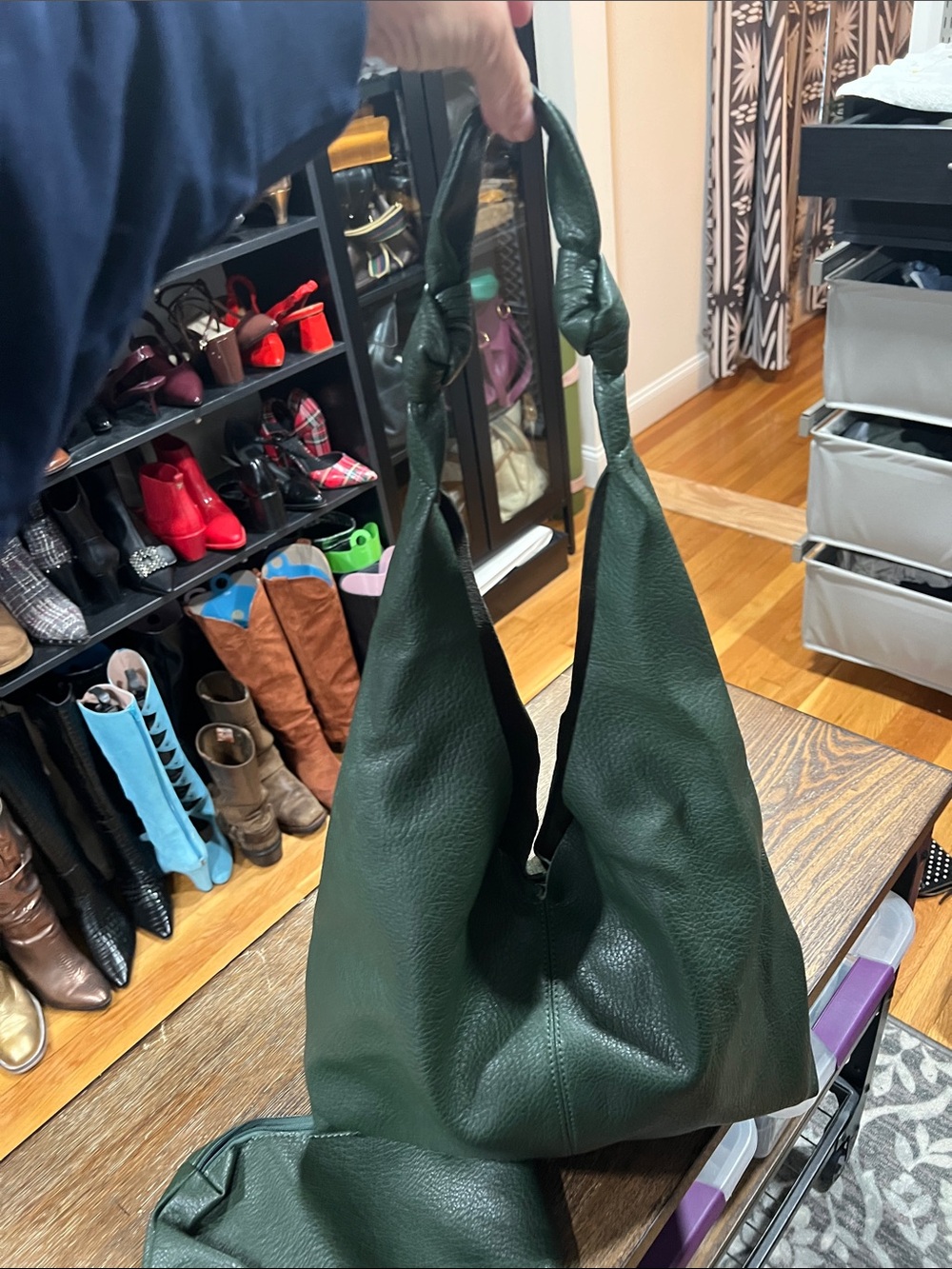 Anthropologie Dark Green Pebbled Leather Shoulder Bag with pouch